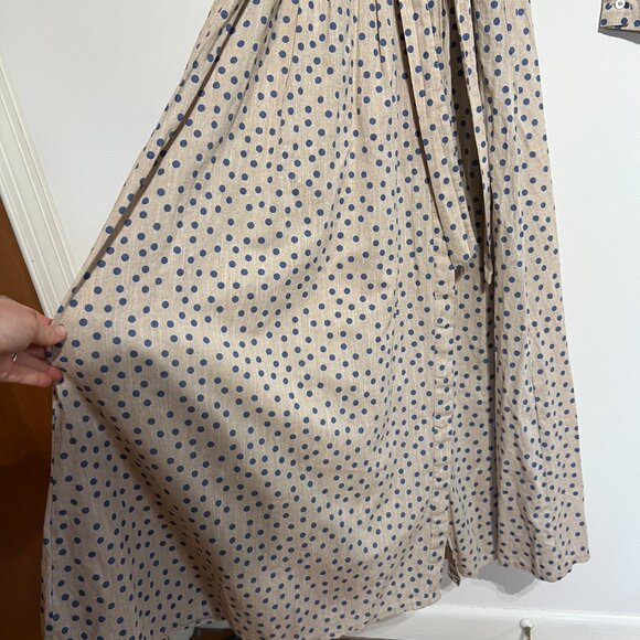 Like New REFKA Modest Clothing Linen Maxi Dress Collared Polka Dots, Size 12 - Picture 2 of 7